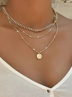 Vintage Necklace on Neck Gold Chain Women's Jewelry Layered