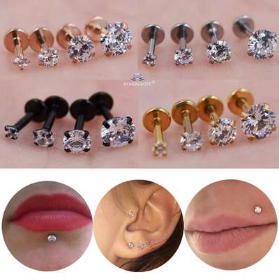 4pc/lot 16G 6mm Round Clear Stone Nose Piercing Labret Ear