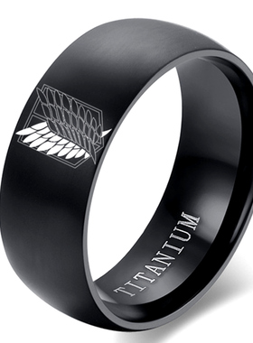 8mm Attack on Titan Black sliver Stainless Steel Ring Wings