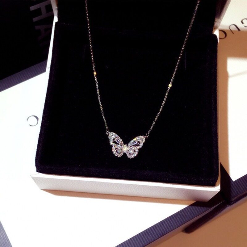 fashion rose gold butterfly female pendant necklace shiny