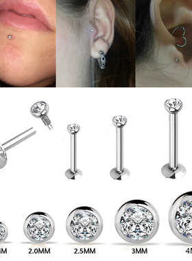 1.2x1.5-4mm AAA Zircon Labret Lip Bar Stud Piercing 16 Gaug