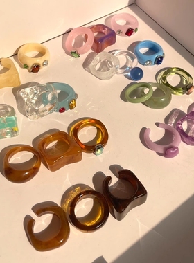 New Colorful Transparent Acrylic Rhinestone Resin Set Ring