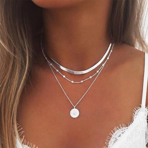 Fashion Layered Necklaces Blade Snake Chain Silver Gold