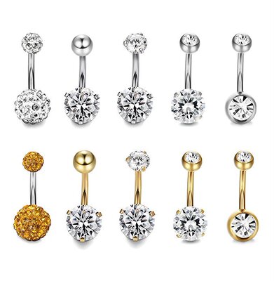 Stainless Steel Belly Button Ring Rocking Zircon Umbilical