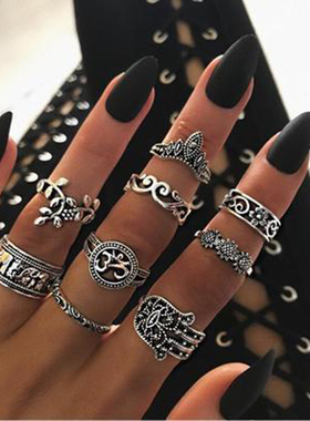 Tocona 9pcs/set Boho Midi Finger Rings Set for Women Punk E