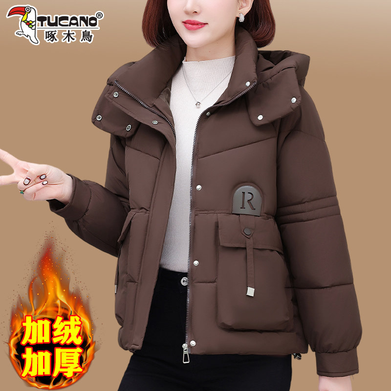 啄木鸟短款羽绒棉服女2026新款秋冬季时尚加厚棉衣宽松减龄棉袄