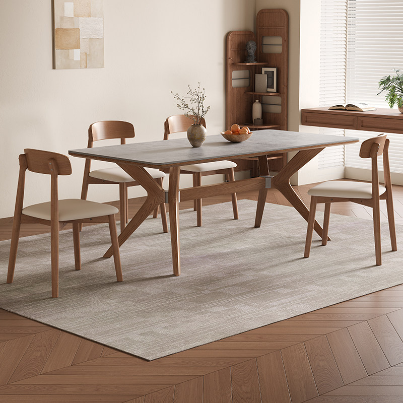 华庭鑫覆古风岩板餐桌家用小户型长方形吃饭桌现代简约实木餐桌椅,住宅家具,岩板餐桌,淘宝优惠券,粉丝福利购,淘宝优惠卷