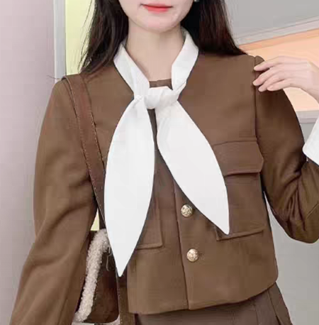 春夏新款百搭装饰领带白色兔耳朵领结飘带外搭围脖树叶形披肩假领