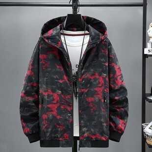 外套男春秋男式夹克衫男士韩版迷彩夹克男连帽薄款跨境潮牌外套男