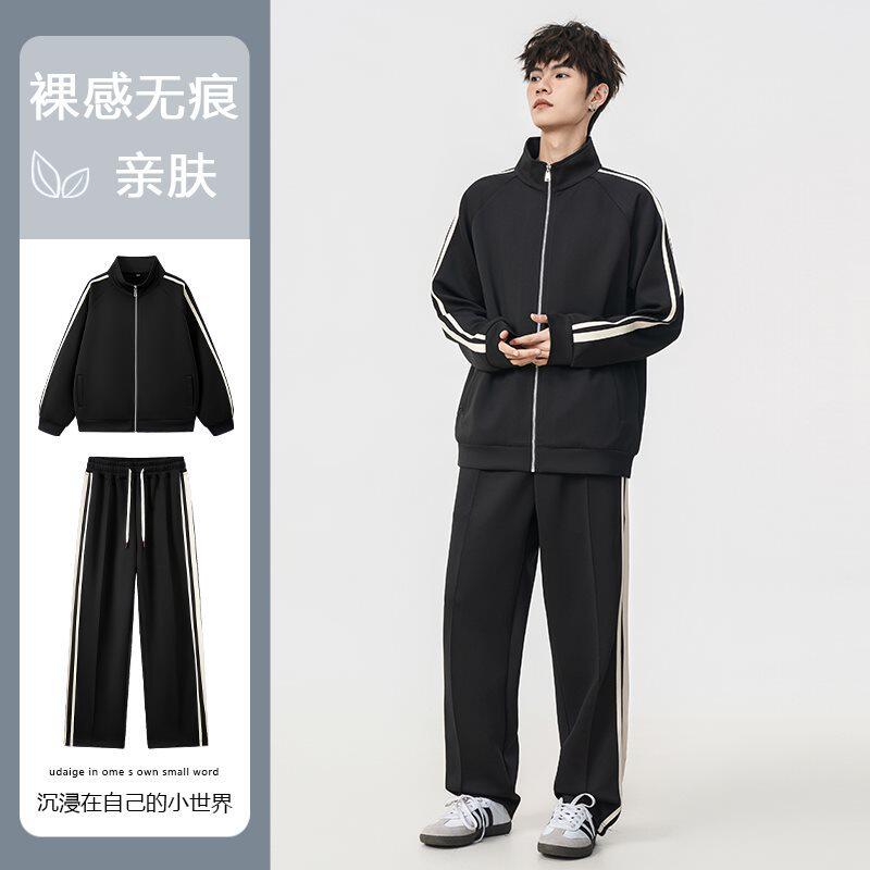 厂家直销加肥加大码男士长袖运动休闲套装春秋季长袖长裤开衫卫衣