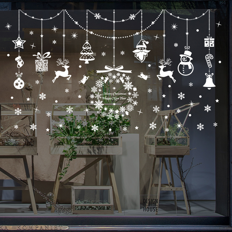 圣诞橱窗场景布置花环挂件门贴纸