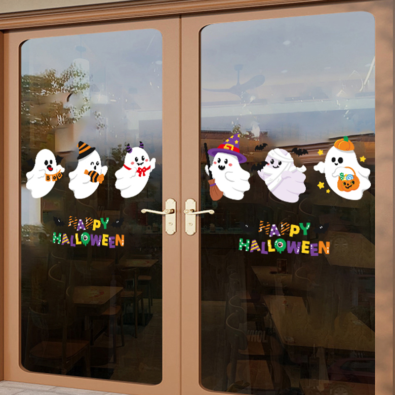 万圣节装饰玻璃门贴纸商场店铺橱窗贴画派对氛围布置幽灵静电贴纸