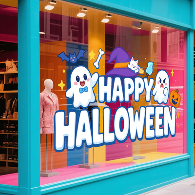 万圣节装饰happyhalloween幽灵南瓜儿童乐园商场橱窗玻璃静电贴纸