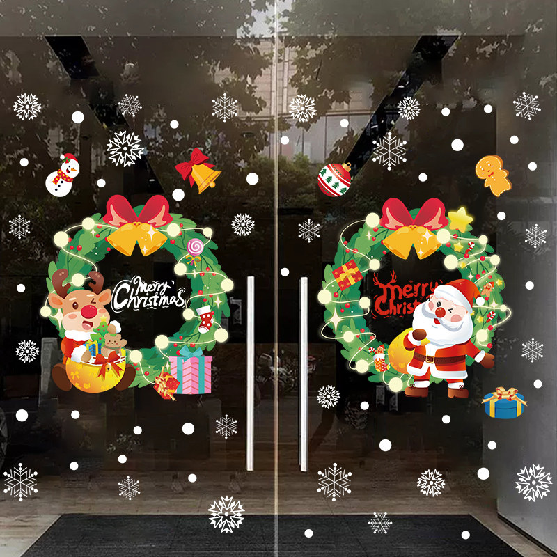 圣诞节装饰双开玻璃门贴纸