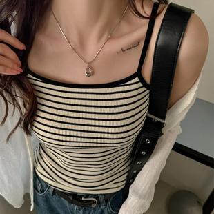 性感上衣 纯棉撞色针织条纹打底小吊带背心女内搭设计感高弹春夏季