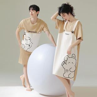 情侣睡衣男夏季 纯棉短袖 网红可爱熊卡通新款 睡裙女家居服夏天套装