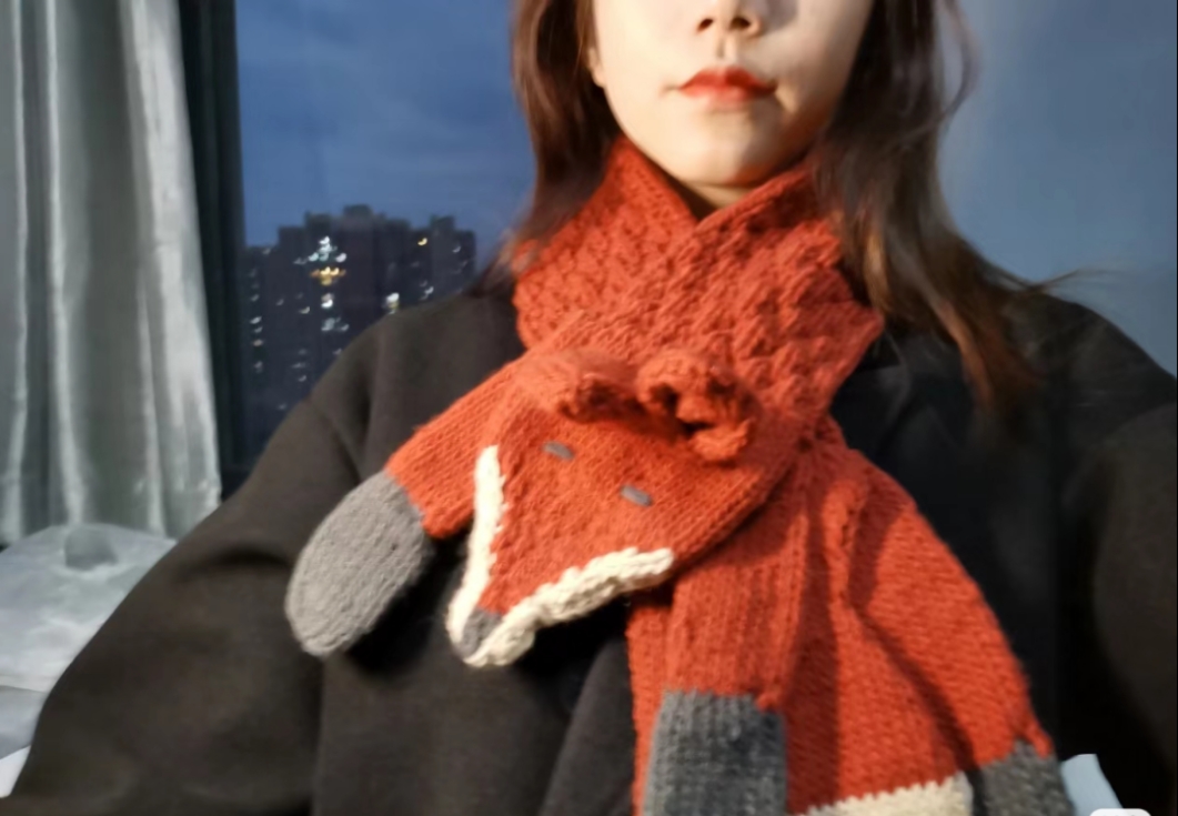 手工diy围巾情人棉8股棉毛线编织卡通狐狸围巾送女友男友礼牛奶棉