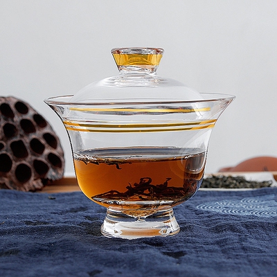 耐热高温玻璃高档金箔盖碗功夫茶具三才泡茶敬奉茶杯茶碗加厚包邮