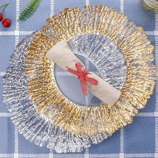 北欧风ins金边水果盘树纹创意套装 玻璃盘家用简约浅平盘碟子餐盘