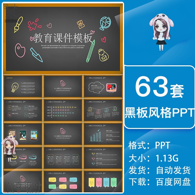 创意黑板粉笔手绘风格毕业答辩教育培训工作总结汇报ppt模板