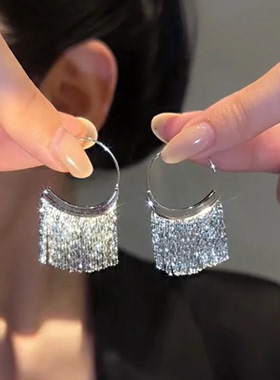 New Version Silver Dense Snake Bone Tassel Earrings Women's