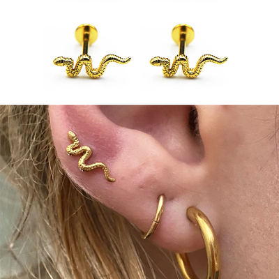 1pc 16G Stainlesss Steel Snake Labret Flat Back Studs