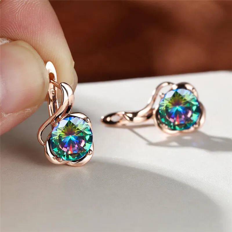 Mystic Rainbow Zircon Flower Earrings Multicolor Crystal