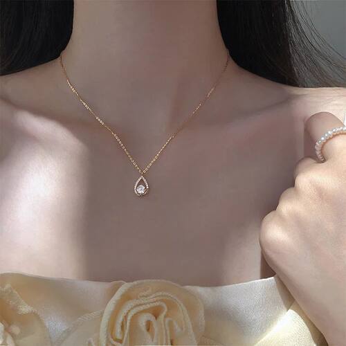 Fashion Sterling Silver Water Drop Necklace Sparkling