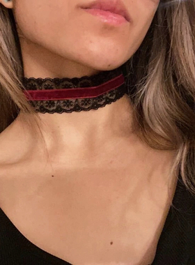 Fashion Necklace Red Lace Strip For Women Flower Choker