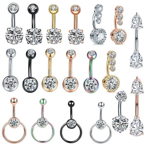 1PC Stainless Steel Belly Button Rings Crystal Piercing