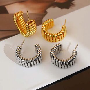 Gold Color Twisted Chunky Round Hoop Earrings For Woman New