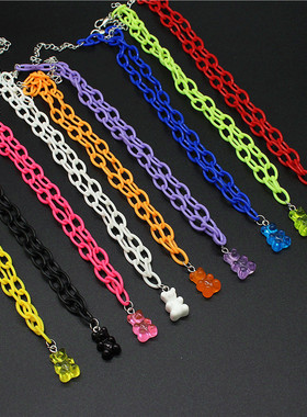 Candy Color Gummy Resin Bear Necklace for Women Girls