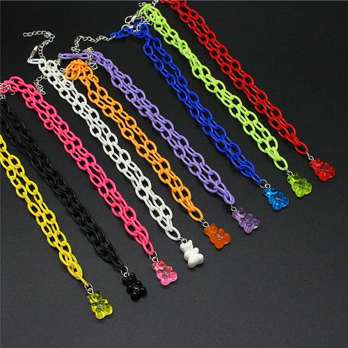 Candy Color Gummy Resin Bear Necklace for Women Girls