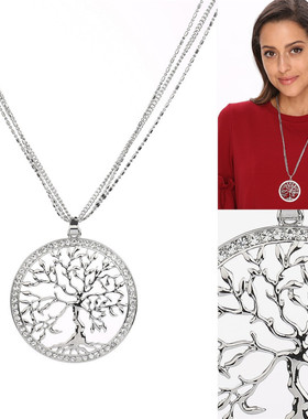 2023 Double Tree Of Life Crystal Long Necklace For Women
