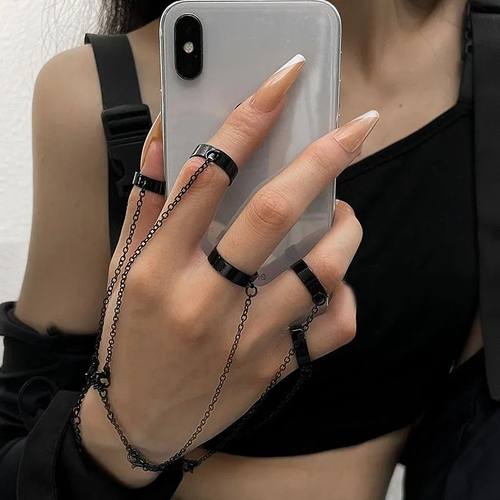 Punk Style Black Color Chain Wrist Rings for Women Men