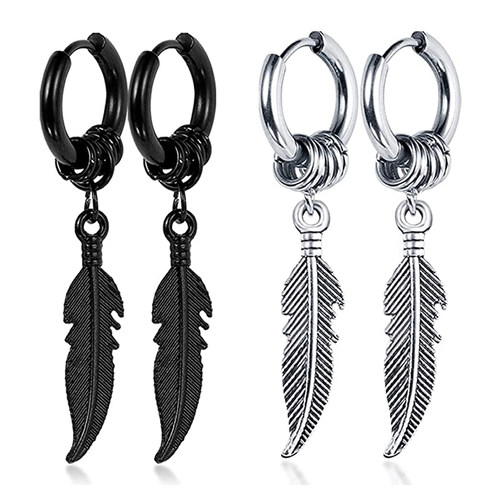 2 Pairs Fashion Cross Feather Stud Earrings Punk Rock Style