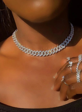 Caraquet Punk Hip Hop Cuban Link Chain Choker Necklace Iced