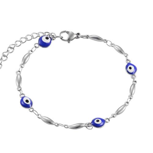 Women Stainless Steel Evil Eye Bracelet Link Hand Chain