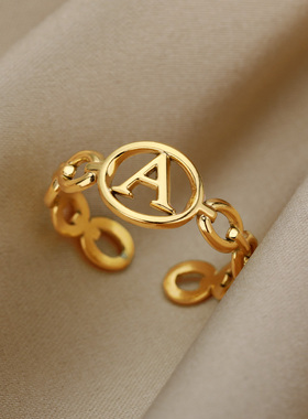 Hollow Initial Letter Rings For Women Stainless Steel Ring