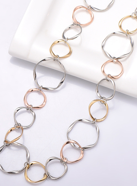 Long Simple Big Circle Chain Necklace Gold Silver Color Mix
