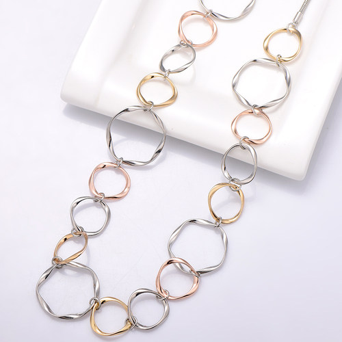Long Simple Big Circle Chain Necklace Gold Silver Color Mix