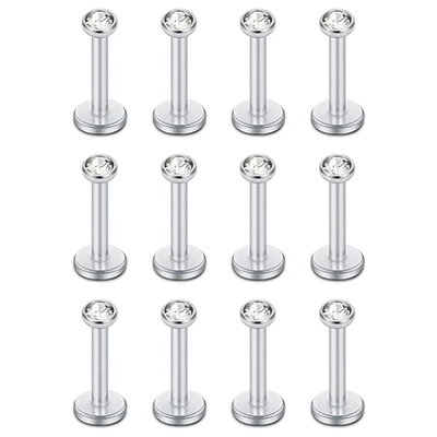 12PCS 16G CZ Opal Internally Threaded Labret Monroe Lip
