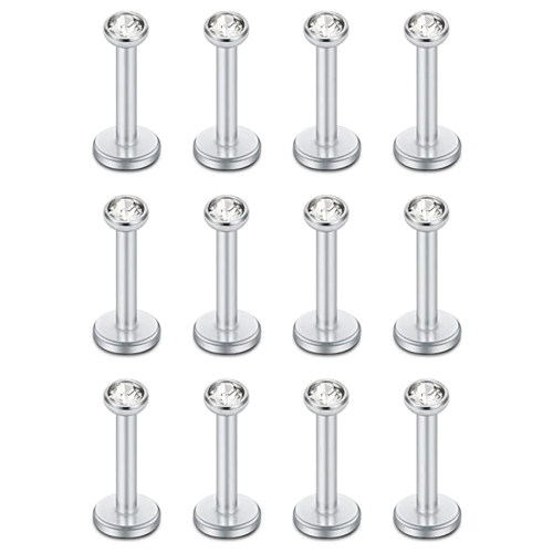 12PCS 16G CZ Opal Internally Threaded Labret Monroe Lip