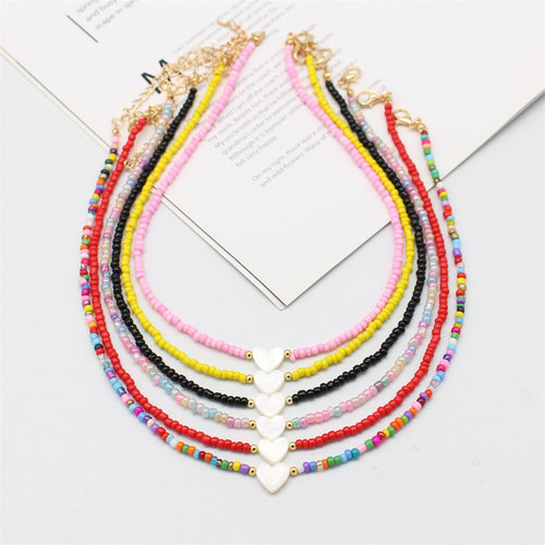 Boho Natural Shell Heart Simple Beads Necklace Fashion