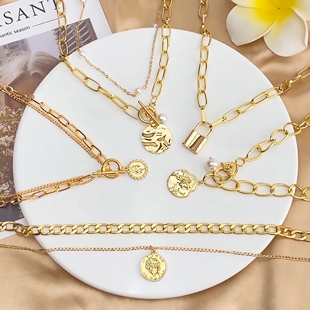 Color Round Coin Fashion Necklace Gold Shaped For Bohemia