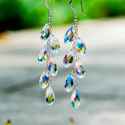 Trendy Female Crystal Geometry Dangle Earrings Charm Silver
