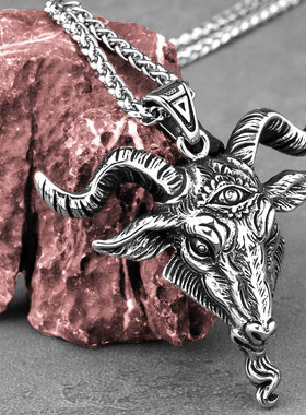 Stainless Steel Lucifer Satan Ram Necklace Men Vintage