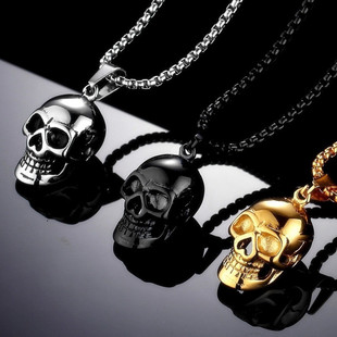 Men Necklace plated Skull Gold Punk Fashion Jewelry