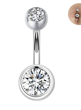 925 sterling silver Belly Button Bar Navel Ring Double Gem