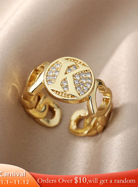 Hollow Heart Initial Letter Rings For Women Stainless Steel